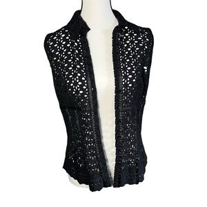 Cache Women’s Black Eyelet Lace Vest Cardigan Size Medium